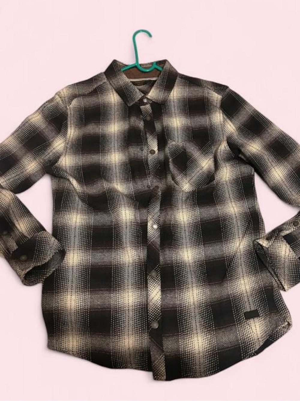 Men's Black and Cream Plaid Casual Button-Down Shirt